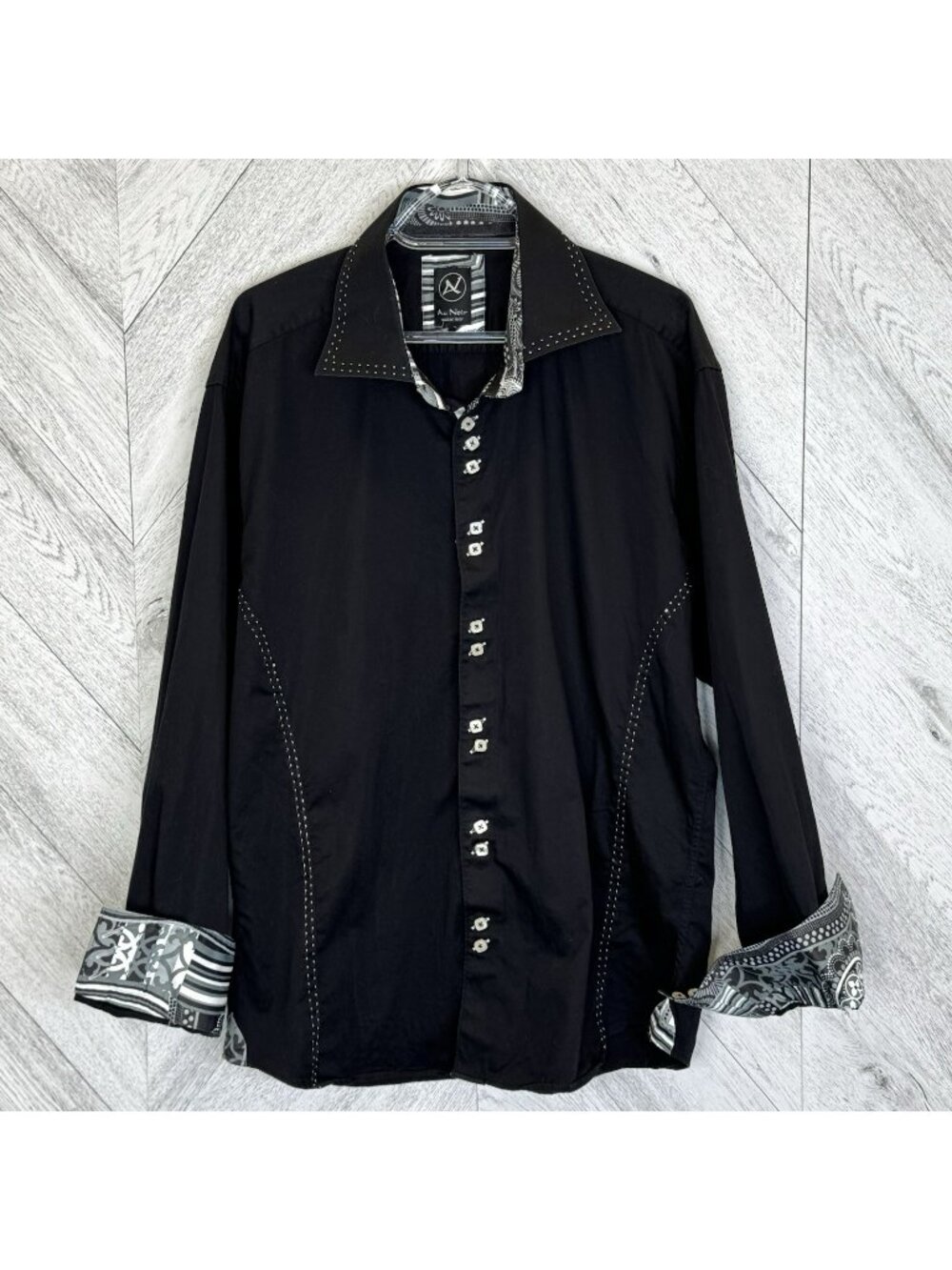 Au Noir Mens Size 2XL XXL Black Flip Cuff Long Sleeve Button Front Shirt